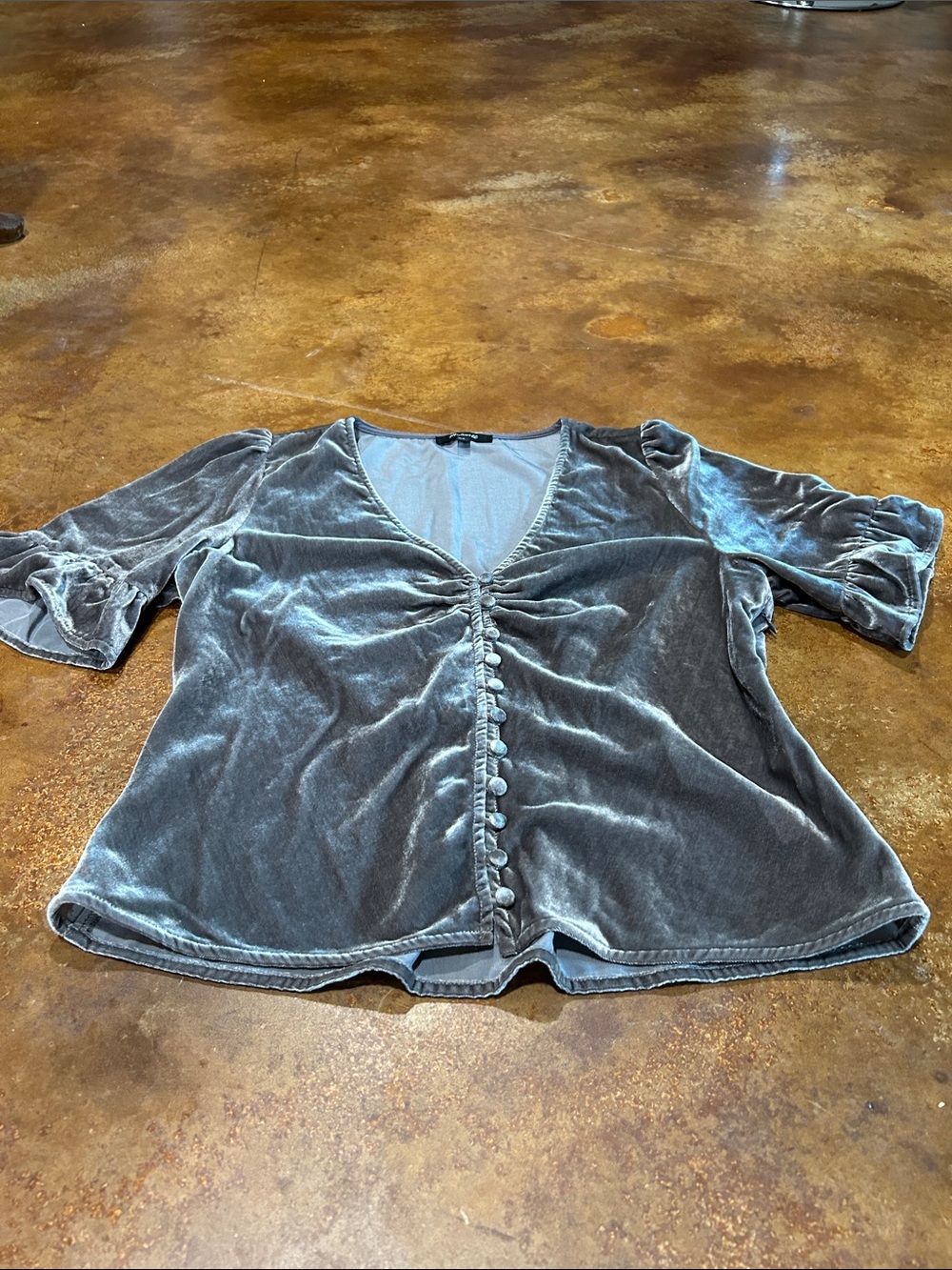 Madewell Silver Velvet Ruched Button Front Blouse